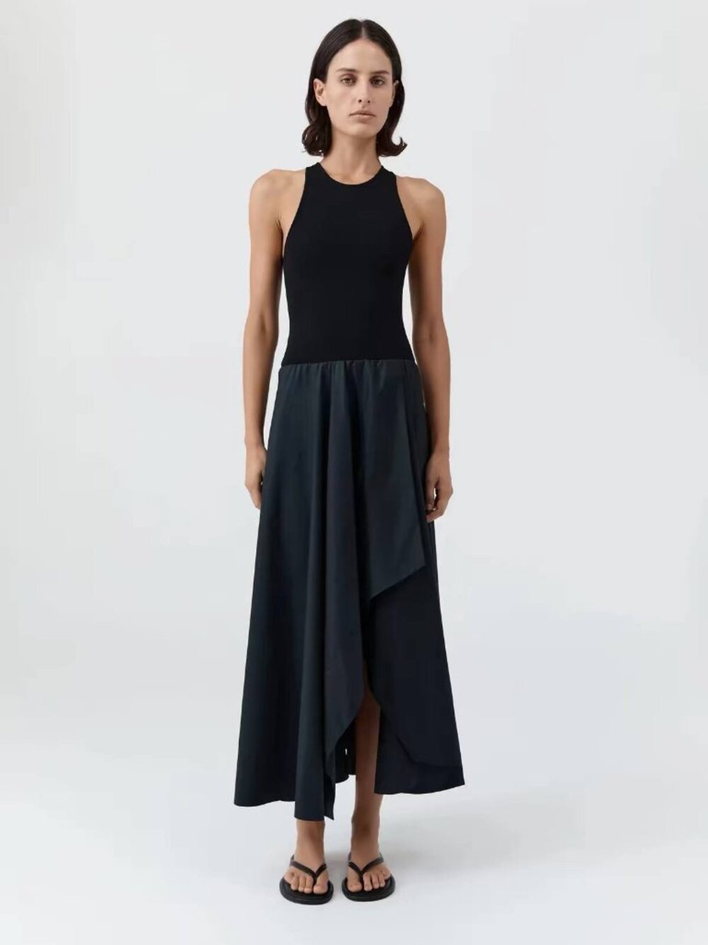 St. Agni NWOT Knit Bodice Asymm Dress - Black S